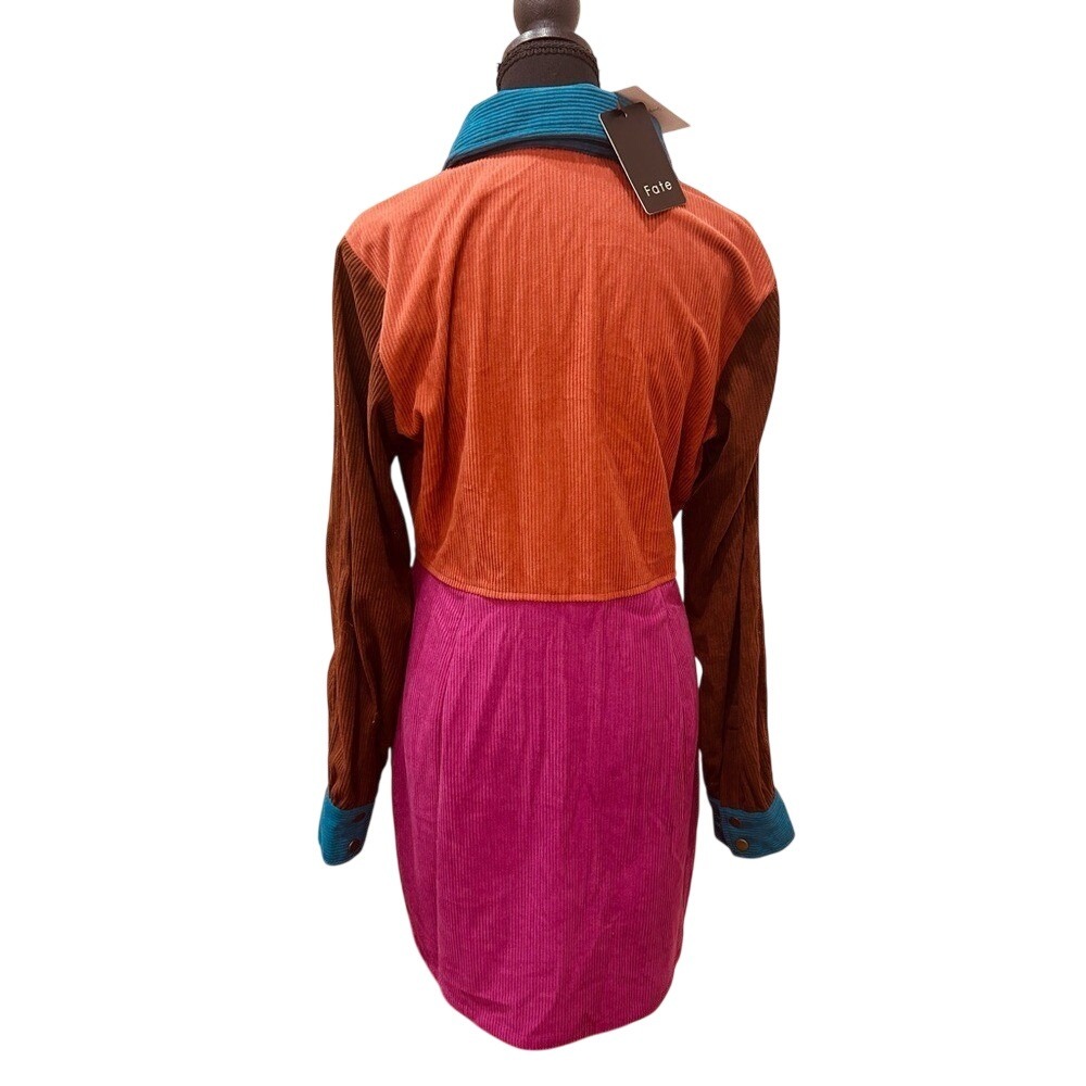Fate Multicolor Retro Corduroy Long Sleeve Mini  Dress Patchwork "Color Me Cord" - Picture 3 of 3